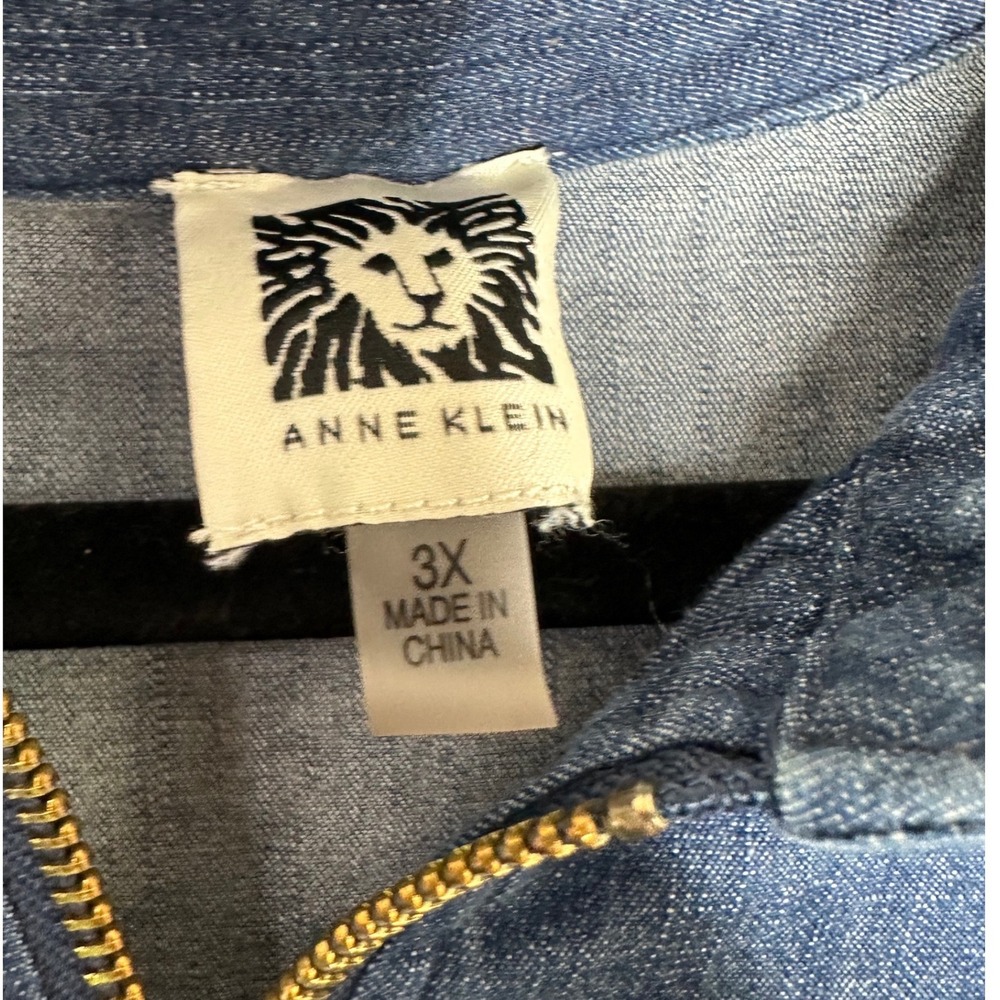 Anne Klein Women's Denim Chambray Shirt Dress Zipper Pockets Plus Size 3X - Picture 3 of 6